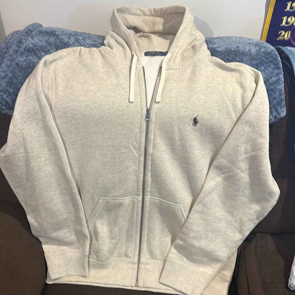Polo by Ralph Lauren Men's Cream Full Zip Thick Lined Hoodie - Picture 2 of 9